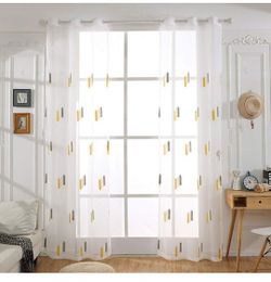 2 Panels Sheer Curtains Wheat Design  52x84" Panels