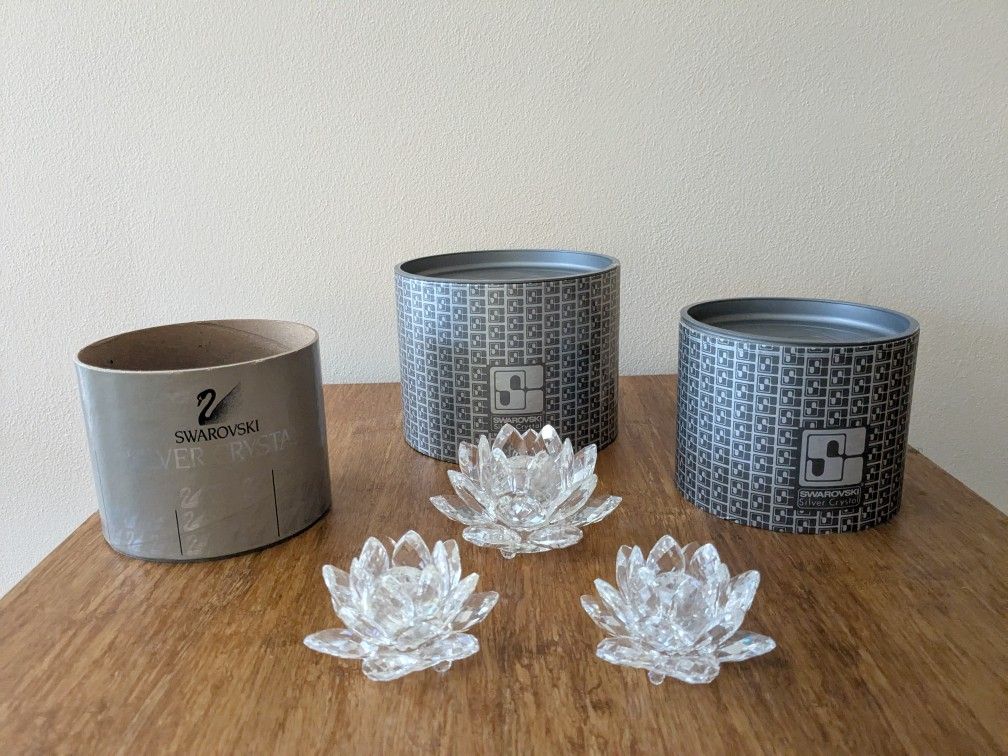 Swarovski Crystal Lotus Flower Candle Holders (3)