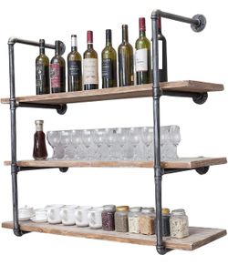 Industrial Wall Mounted Iron Floating Pipe Shelves/Shelving/Racks/Storage/Bookcases/Brackets, DIY Open Bookshelves/Shelving for Kitchen/Office, Retro 