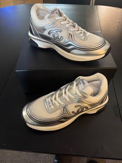 Chanel CC Logo Sneakers Silver White