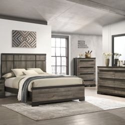 4 Pc Queen Set Dresser,mirror,nightstand And Queen Bedframe 
