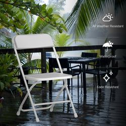 White Plastic Folding Chair 10 Pack with Steel Frame, Hold up to 350 lbs, Indoor Outdoor Portable Stackable Event Chair Commercial Seat for Dining Wed