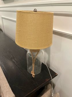 Beaded glass lamp w/ burlap shade