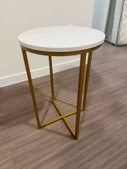 White Marble & Gold Round Side Table