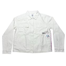 Vans x Moca Judy Baca Denim Jackets Women XL Ivory White Patch Pockets Boxy New 