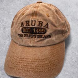 ARUBA “One Happy Island” Distressed Cap EST. 1499 Adjustable Hat Souvenir 