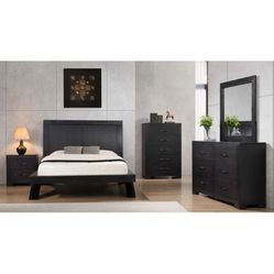 3pc- Queen Black Panel Bedroom Set 