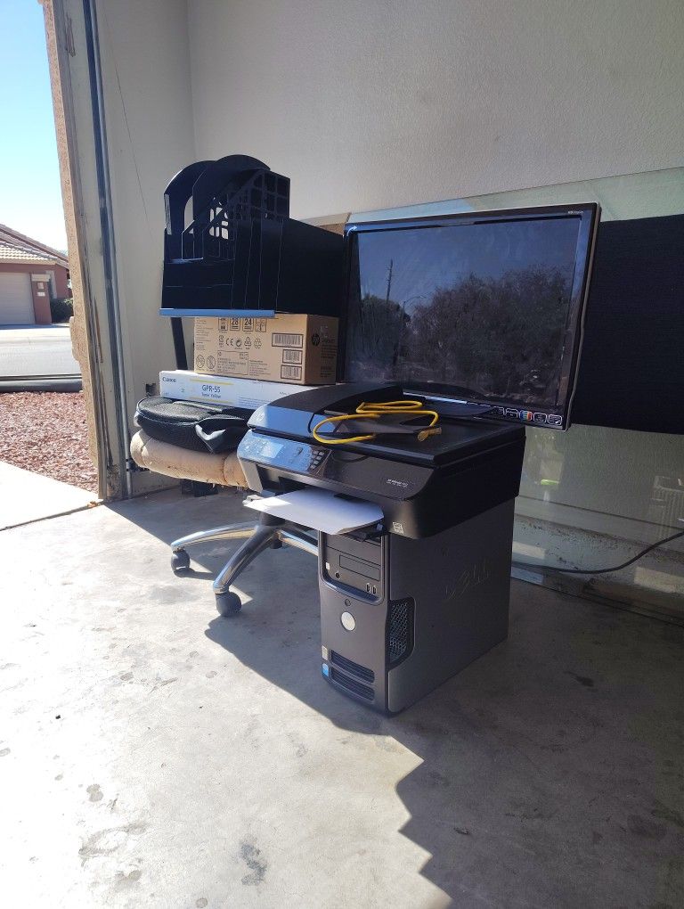 Office Set Up 5 Pcs, PC , Screen , Printer And Some Office Supplies