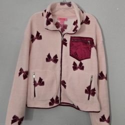 Pink Burgundy Plush Fleece Pocket Zipper Jacket Soft NEW Women