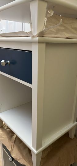 White and Navy 2 Nightstands with Drawer