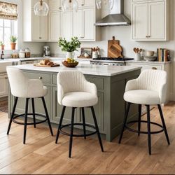 Set of 3 Linen Swivel Counter Height Bar Stools – 26”