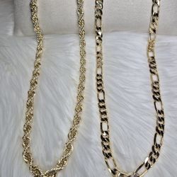 Rope Chain Necklace 24" Figaro Chain Necklace 24"  14K Gold Laminated Non Tarnish Excellent Quality 65$ Each 