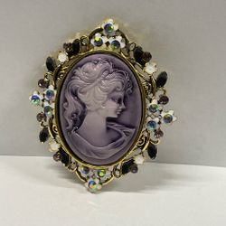 Victorian Cameo Design Brooch with Rhinestones