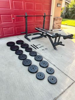 Weight Bench Set with Barbell and Plates about 280lb