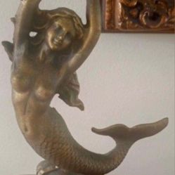 Antique. Under The Sea Mermaid Holding Up Sea Shell Candle Holder Statue