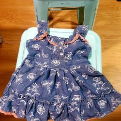 Jean And Pink Baby Dress ..size 12 Month Old..good Condition!