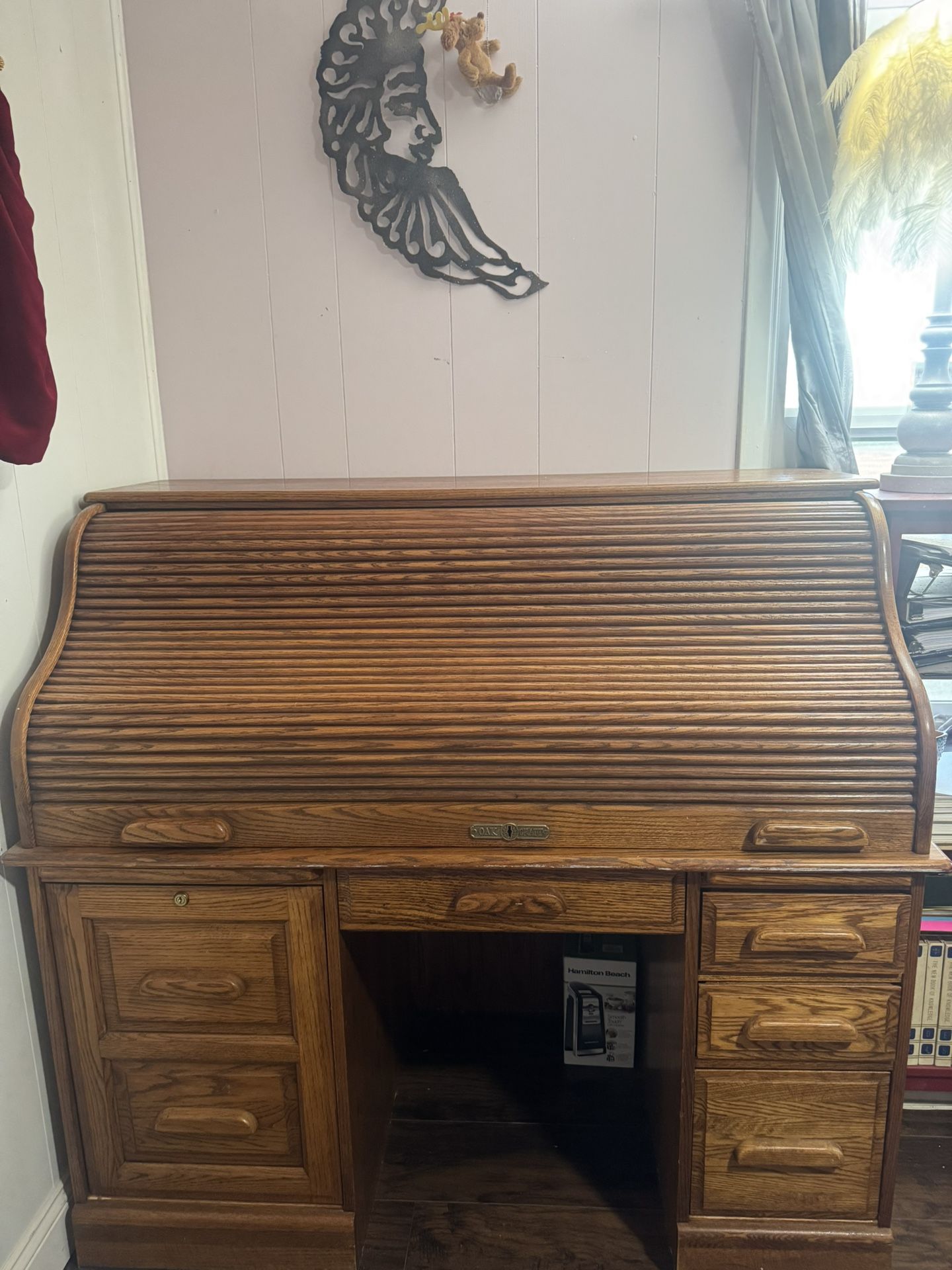 Solid Oak Wood Roll Top Desk