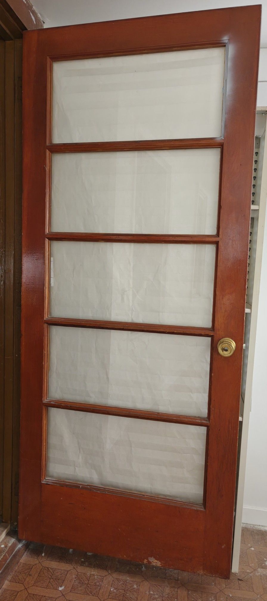 Antique Door With Glass And Hinges