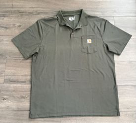 Carhartt Men’s Pique Polo Shirt Olive Green Utility Pocket Work Shirt Size XL