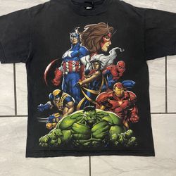VTG Y2K Mad Engine Marvel Heroes Shirt Adult Small Black Short Sleeve Mens