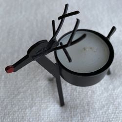 Small Christmas Reindeer Candleholder With Candle