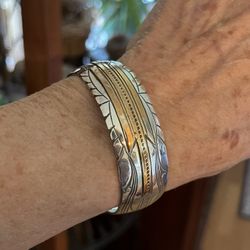 Vintage Navajo Sterling Silver And Gold Wash Cuff Bracelet