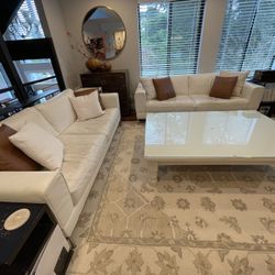 2 White Real Leather Couch 