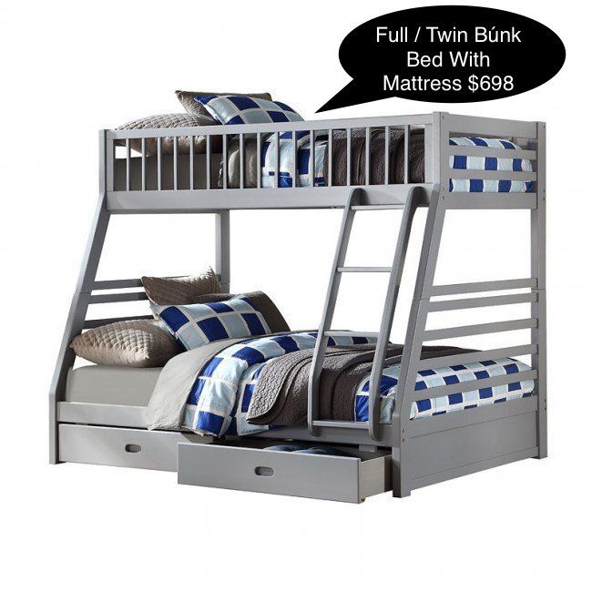 New Solid Full/ Twin Bunk Bed With Mattress