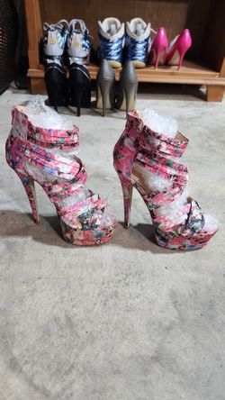 Pink floral high heels