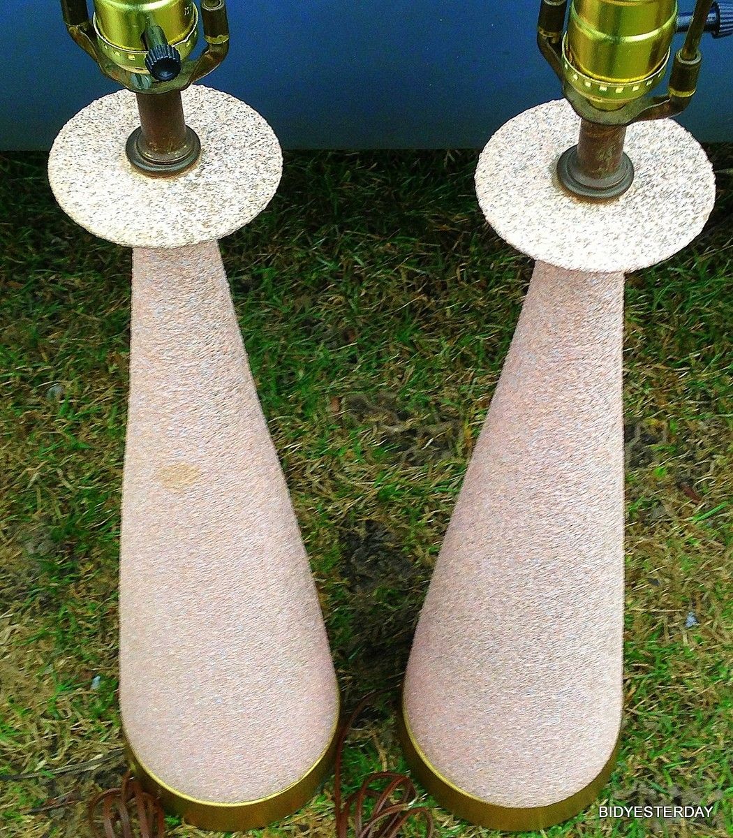 Mid century modern pink electric table lamps ceramic w textured finish !