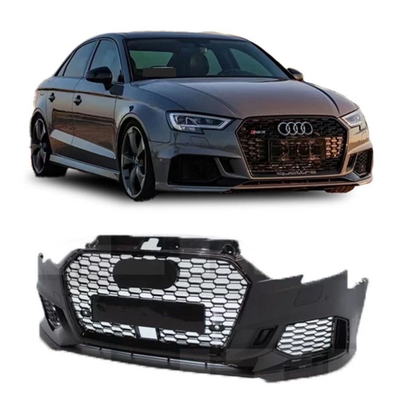 Fits 17-19 Audi A3 Upgrade to RS3 Style Front Bumper Conversion Kit