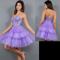 New With Tags Lilac Ruffle & Corset Bodice Short Formal Dress & Homecoming Dress $125