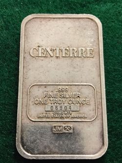 VINTAGE 1982 JOHNSON MATTHEY CENTERRE BANK 1oz .999 SILVER BAR RARE JM MTB