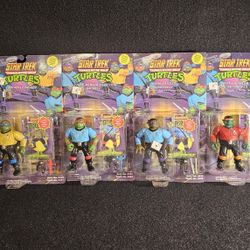 Vintage 1994 Playmates Star Trek Teenage Mutant Ninja Turtles Complete 4 Figure Set (New)