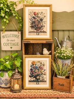 Vintage Botanical Mid Century Modern Reproduction Robert Furber's February March 12 Months of Flowers framed art