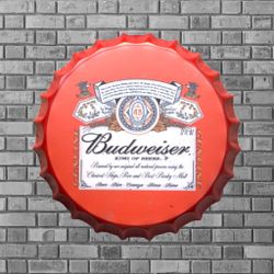 14” Budweiser Bottle Cap Metal Tin Sign
