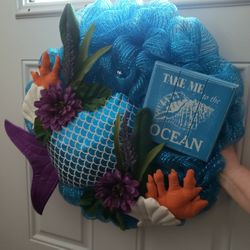 Handmade Mermaid Wreath With Handmade Sign