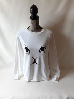 Forever 21 women's kitten face print white long sleeve top size M
