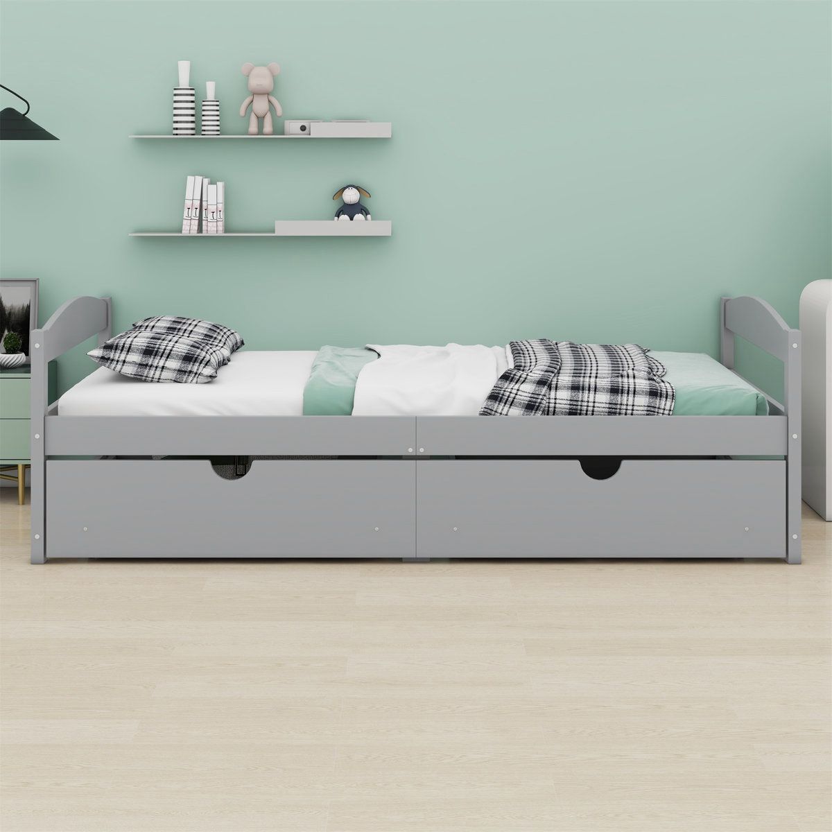 NEW ModernLuxe Twin size platform bed with two drawers gray 