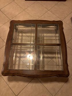 Solid Wood Square Coffee Table w/ Glass Top – Heavy & High Quality