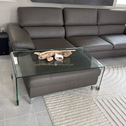Dark Grey Faux Leather Chaise Couch