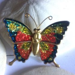 Vintage Articulated glitter Butterfly pin brooch