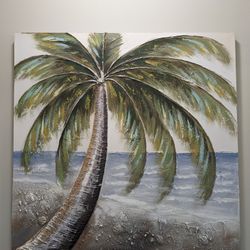 Palm Tree Painted Canvas Art Piece, 39x39"