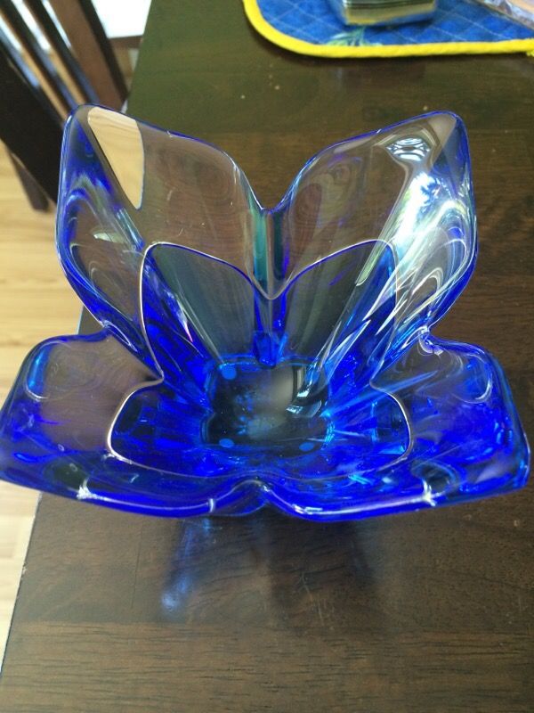 Orrefors crystal Blue glass dish