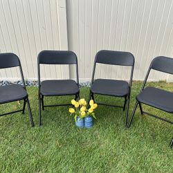 Folding chairs, black, indoor or patio, deck, yard. (PLEASE c description b4 ask ?)