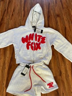 White Fox Zip Hoodie and Shorts Set