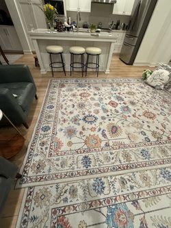 Large Ivory Floral Persian-Style Area Rug