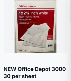 NEW: Office Depot 3000, 1x2 5/8 Inch White Laser Mailing Labels