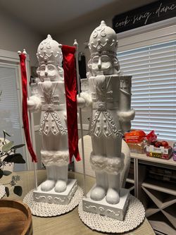Large White Christmas Nutcracker Figurines Set of 2