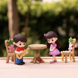 2pcs/set Mini Boy Girl Guitar Sweet Lovers Couple Figurines Craft Fairy Dolls 🖤 $5ea Set